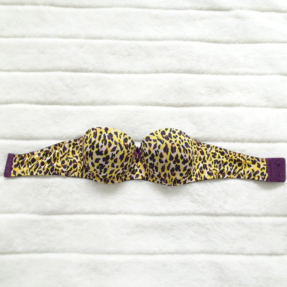 Always A Flirt Strapless Animal Print Gold /Purple  Bra 34C